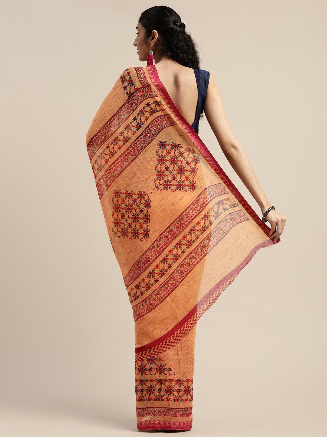 Women's Orange Art Silk Printed Saree