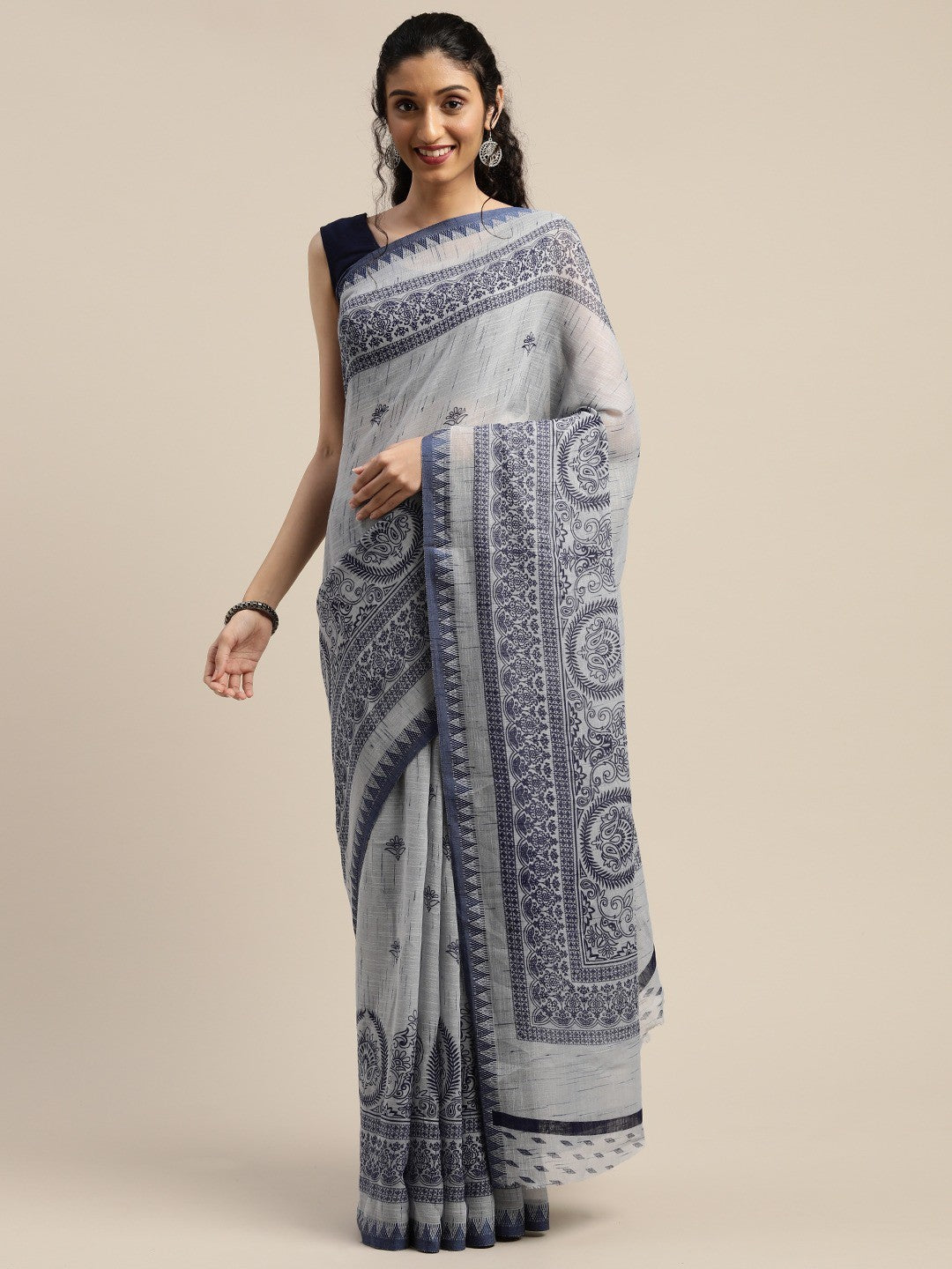 Women's Blue Art Silk Printed Saree
