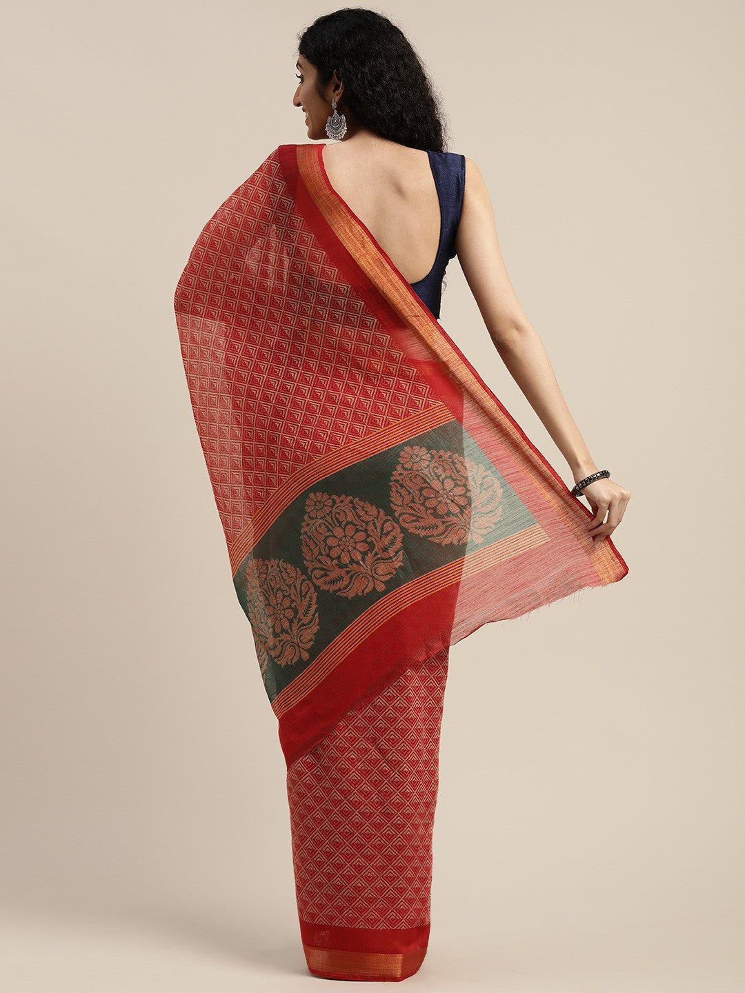 Women's Red Art Silk Printed Saree