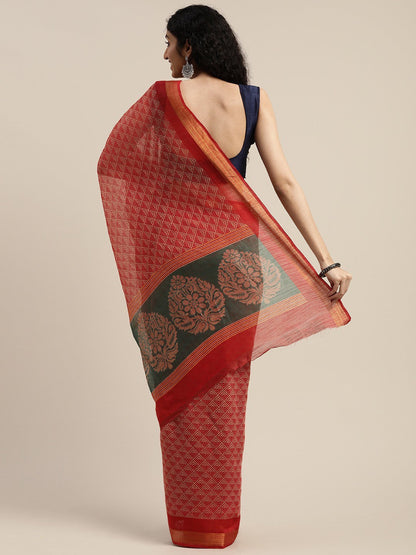 Women's Red Art Silk Printed Saree