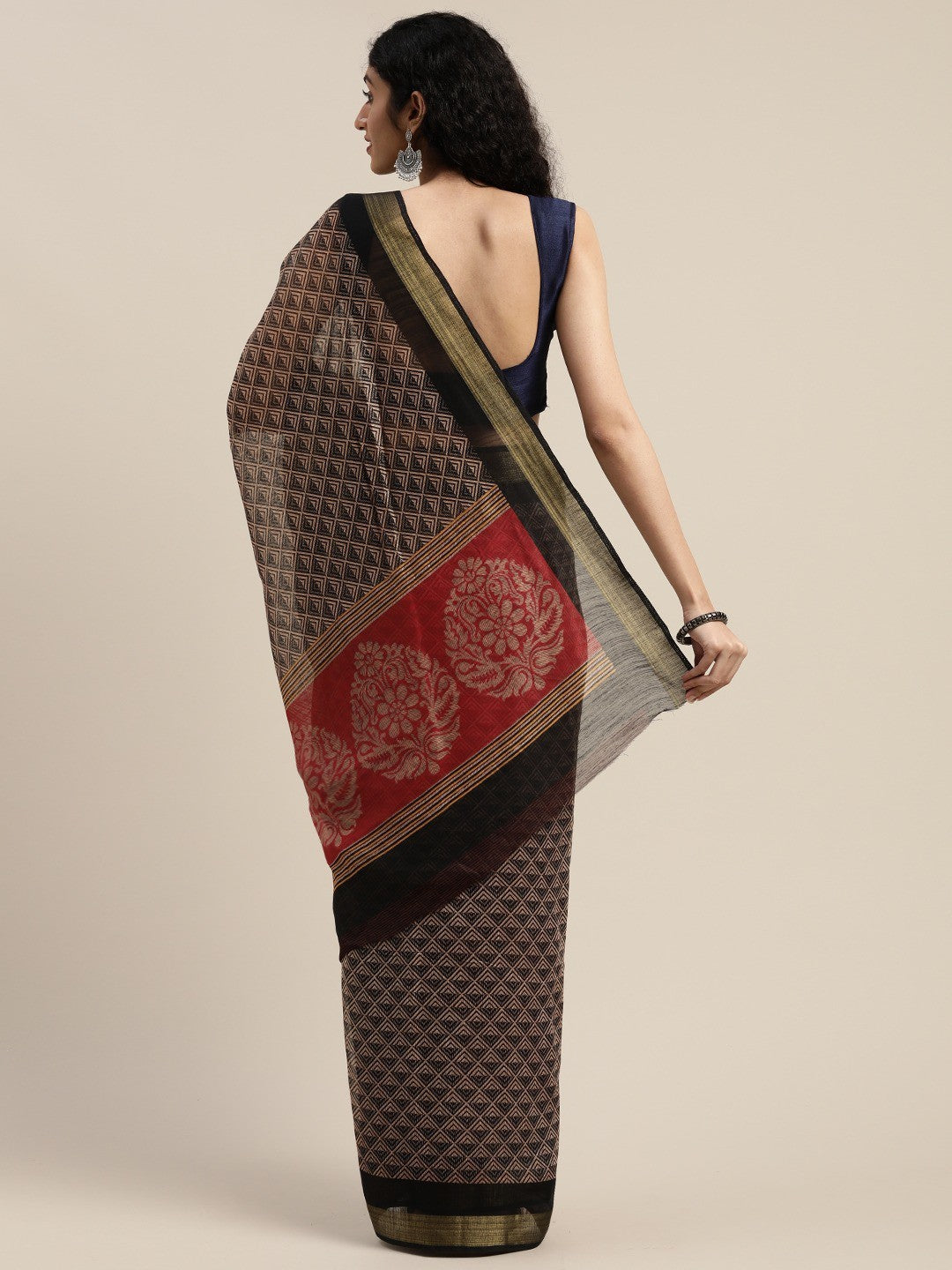 Women's Black Art Silk Printed Saree