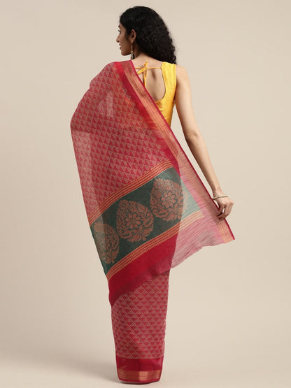 Women's Pink Art Silk Printed Saree