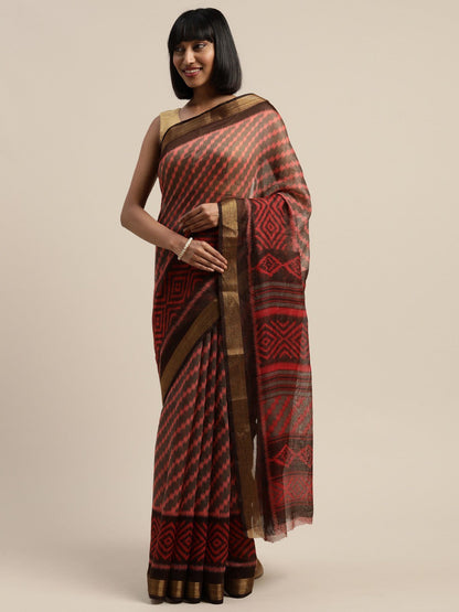Women's Maroon Art Silk Printed Saree