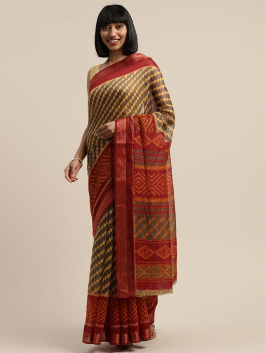 Women's Red Art Silk Printed Saree