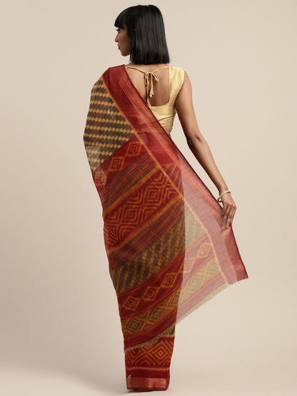 Women's Red Art Silk Printed Saree