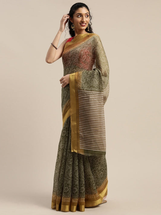Women's Beige Art Silk Printed Saree