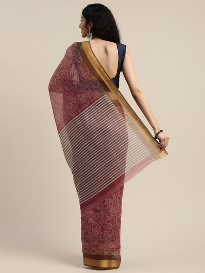 Women's Purple Art Silk Printed Saree