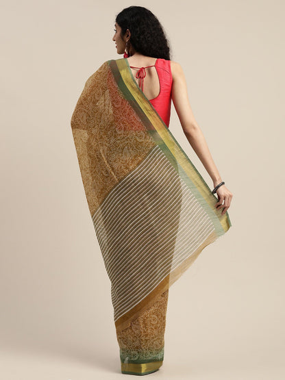 Women's Brown Art Silk Printed Saree