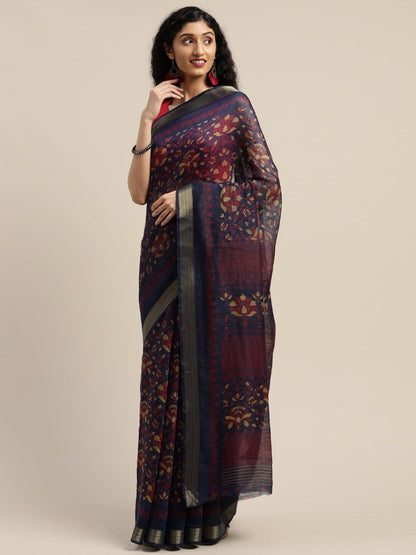 Women's Blue Art Silk Printed Saree
