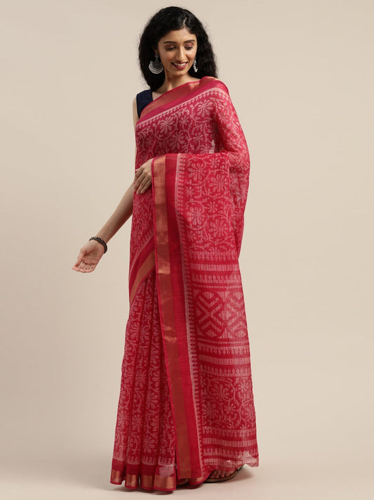 Women's Red Art Silk Printed Saree