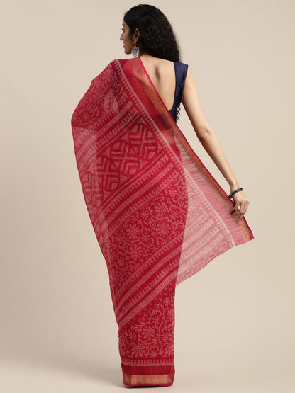 Women's Red Art Silk Printed Saree