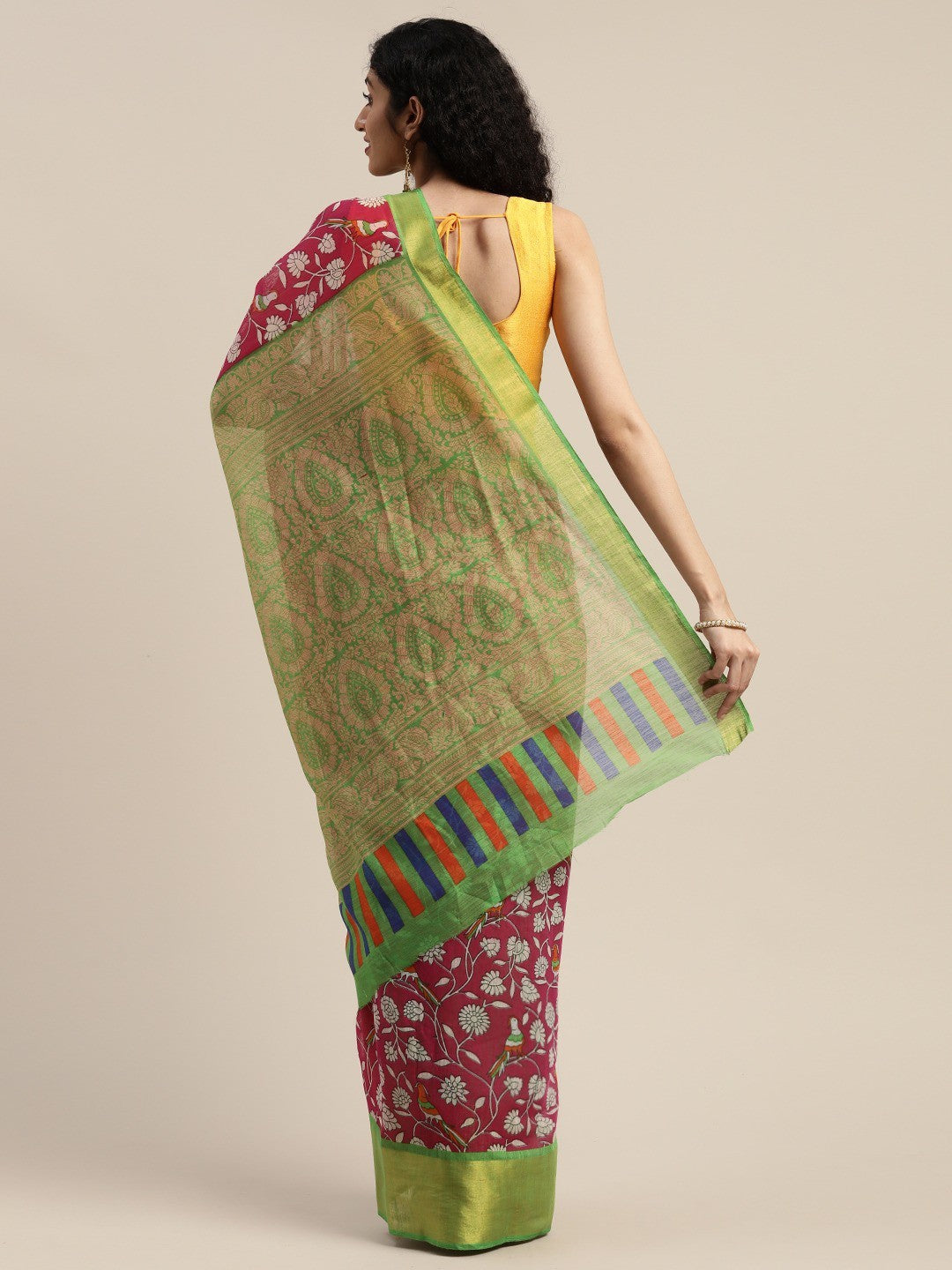 Women's Pink Art Silk Printed Saree