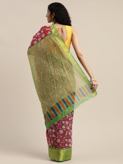 Women's Pink Art Silk Printed Saree