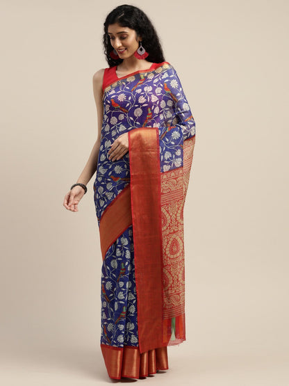 Women's Blue Art Silk Printed Saree