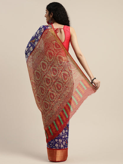Women's Blue Art Silk Printed Saree