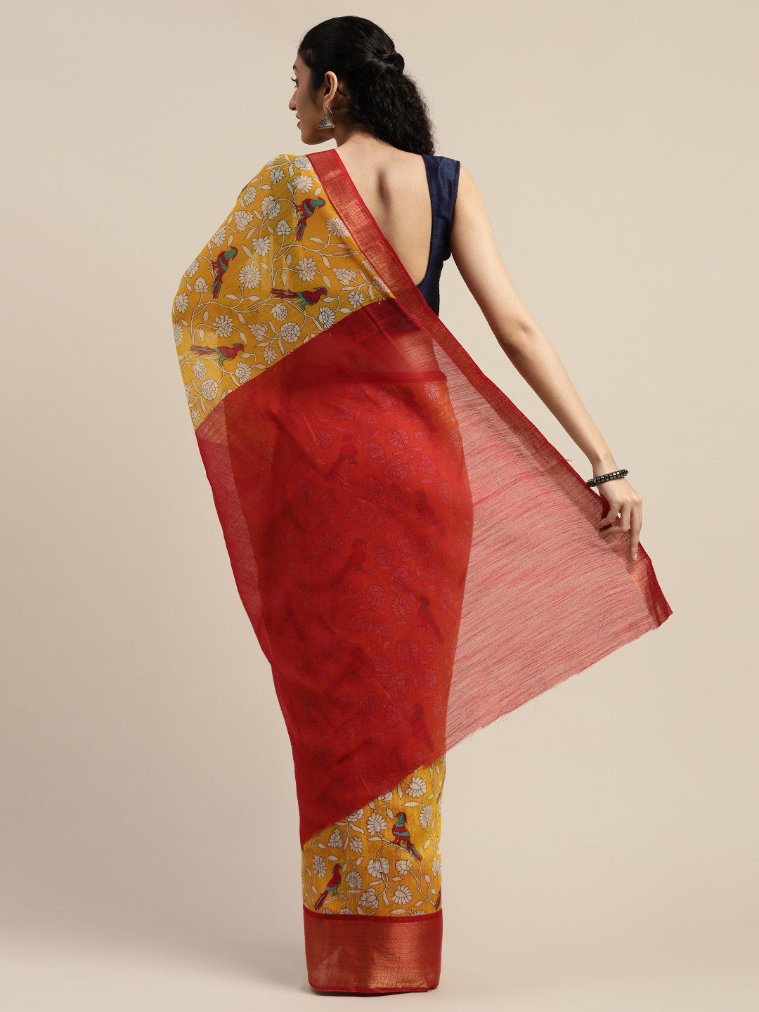 Women's Yellow Art Silk Printed Saree