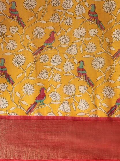 Women's Yellow Art Silk Printed Saree