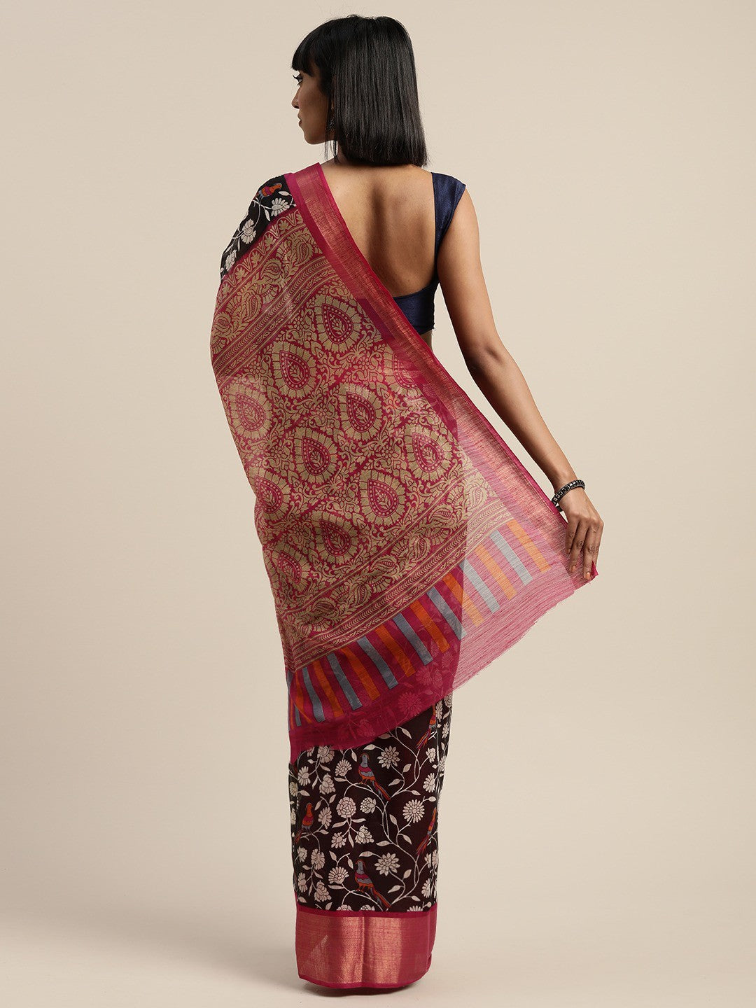 Women's Black Art Silk Printed Saree