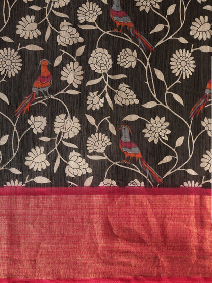 Women's Black Art Silk Printed Saree