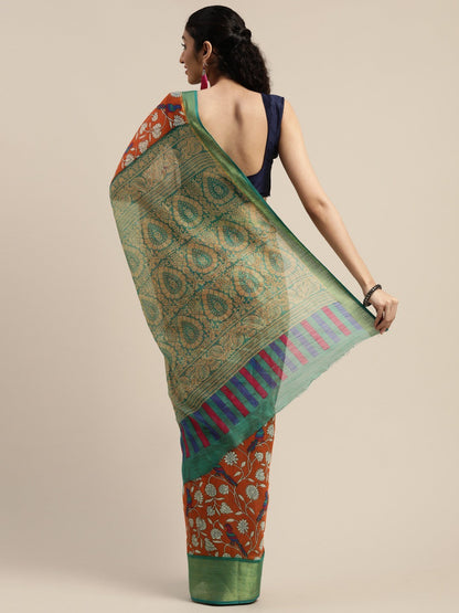 Women's Orange Art Silk Printed Saree