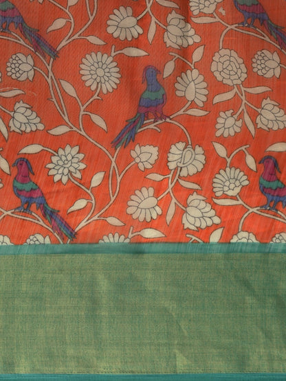 Women's Orange Art Silk Printed Saree