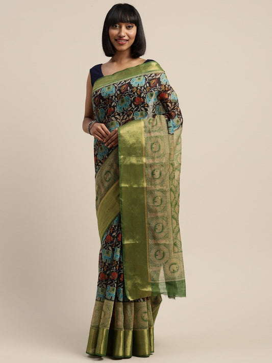 Women's Green Art Silk Printed Saree