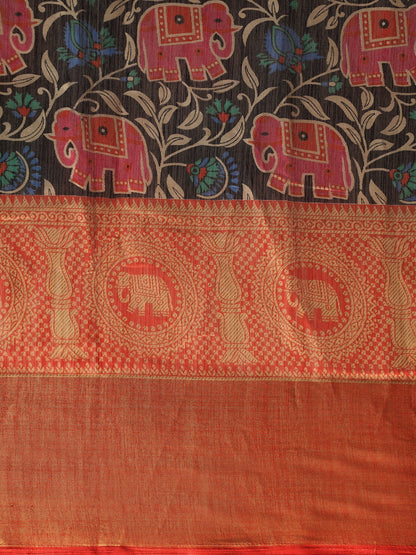 Women's Orange Art Silk Printed Saree