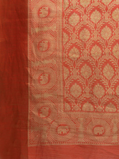 Women's Orange Art Silk Printed Saree
