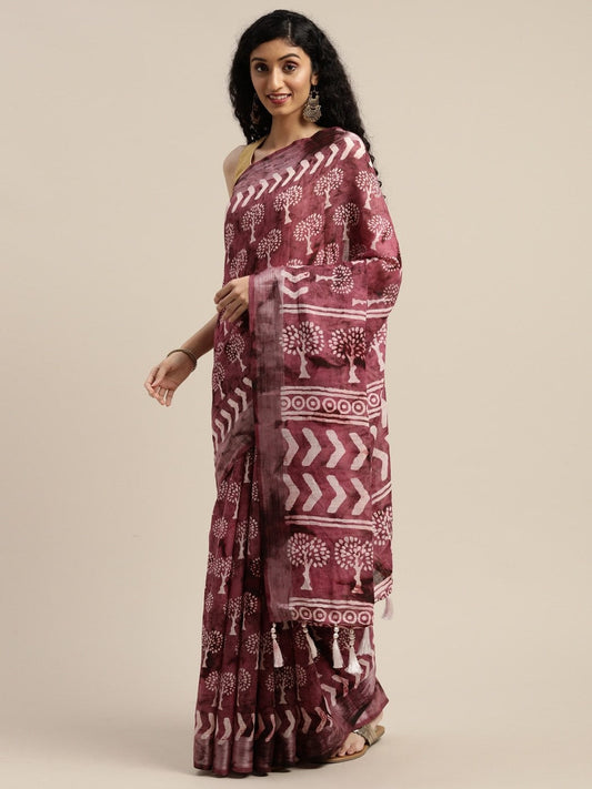 Women's Purple Art Silk Printed Saree