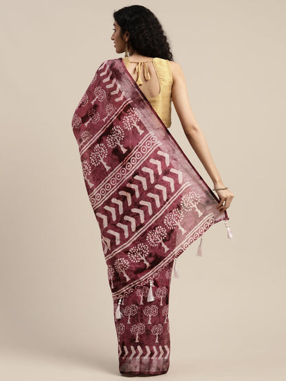 Women's Purple Art Silk Printed Saree