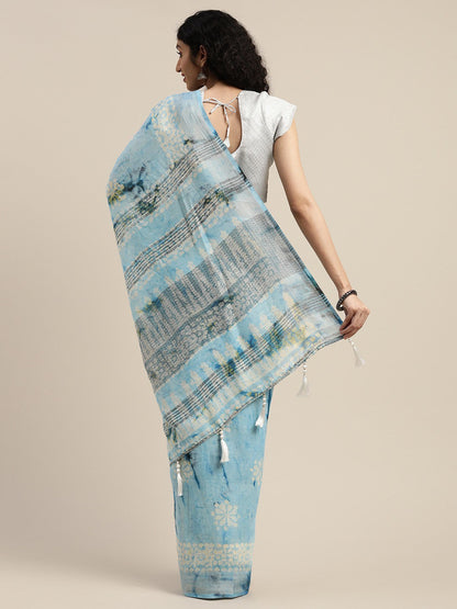 Women's Light Blue Art Silk Printed Saree