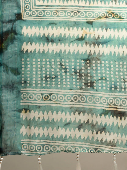 Women's Green , White Art Silk Printed Saree