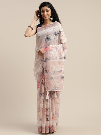 Women's Pink Art Silk Printed Saree
