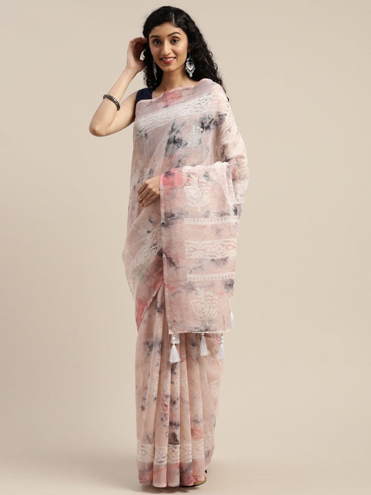 Women's Pink Art Silk Printed Saree