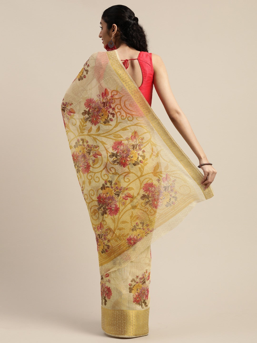 Women's Beige Art Silk Printed Saree