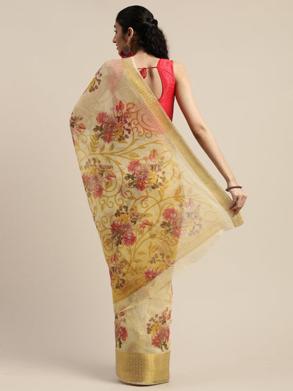 Women's Beige Art Silk Printed Saree