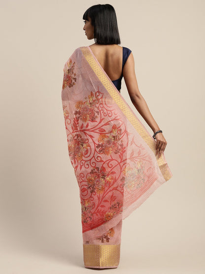 Women's Pink Art Silk Printed Saree