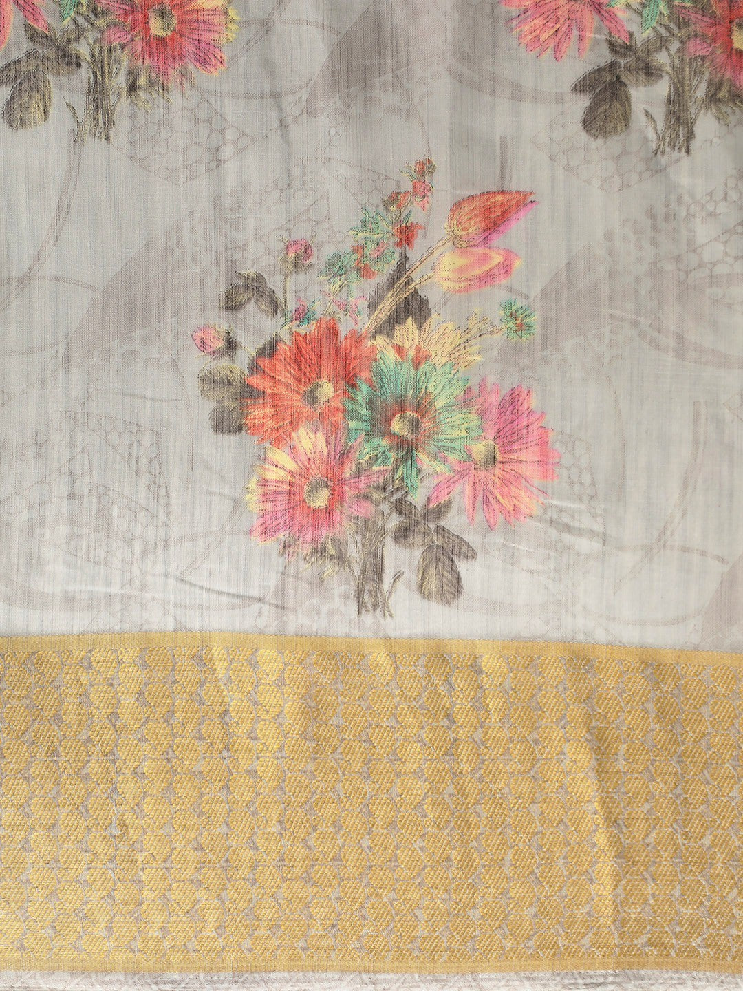 Women's Grey Art Silk Printed Saree