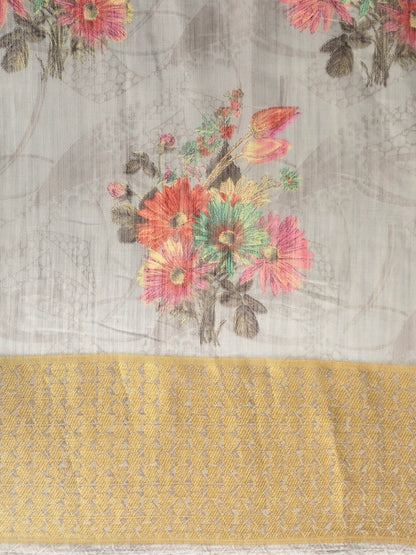 Women's Grey Art Silk Printed Saree