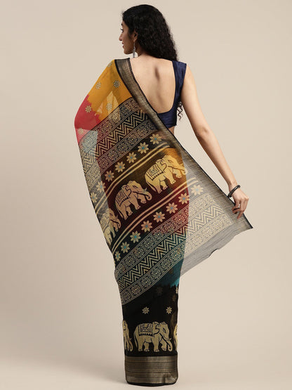 Women's Black Art Silk Printed Saree