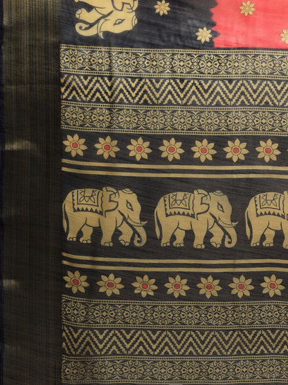 Women's Dark Blue Art Silk Printed Saree