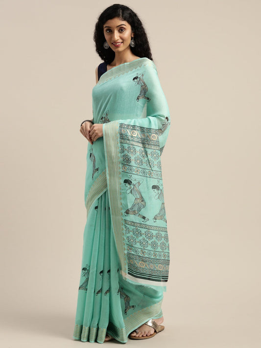 Women's Light Green Art Silk Printed Saree