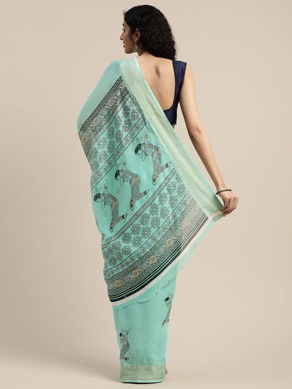 Women's Light Green Art Silk Printed Saree