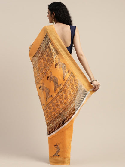 Women's Orange Art Silk Printed Saree