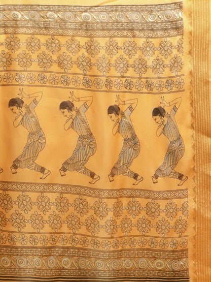 Women's Orange Art Silk Printed Saree