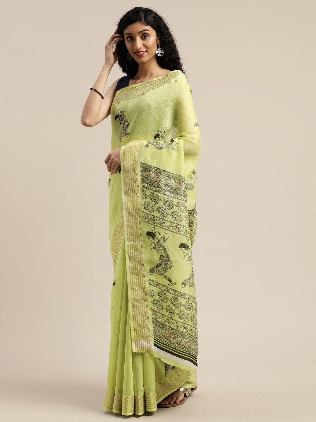 Women's Green Art Silk Printed Saree