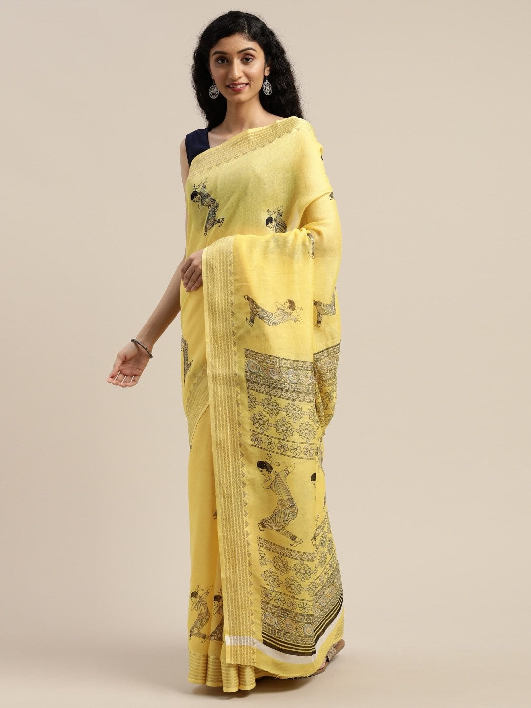 Women's Yellow Art Silk Printed Saree