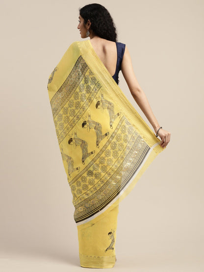 Women's Yellow Art Silk Printed Saree
