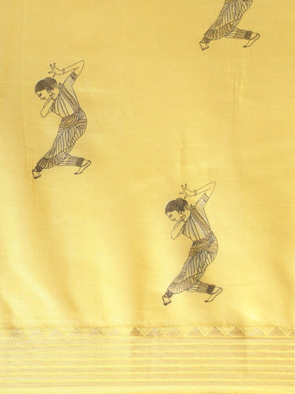 Women's Yellow Art Silk Printed Saree