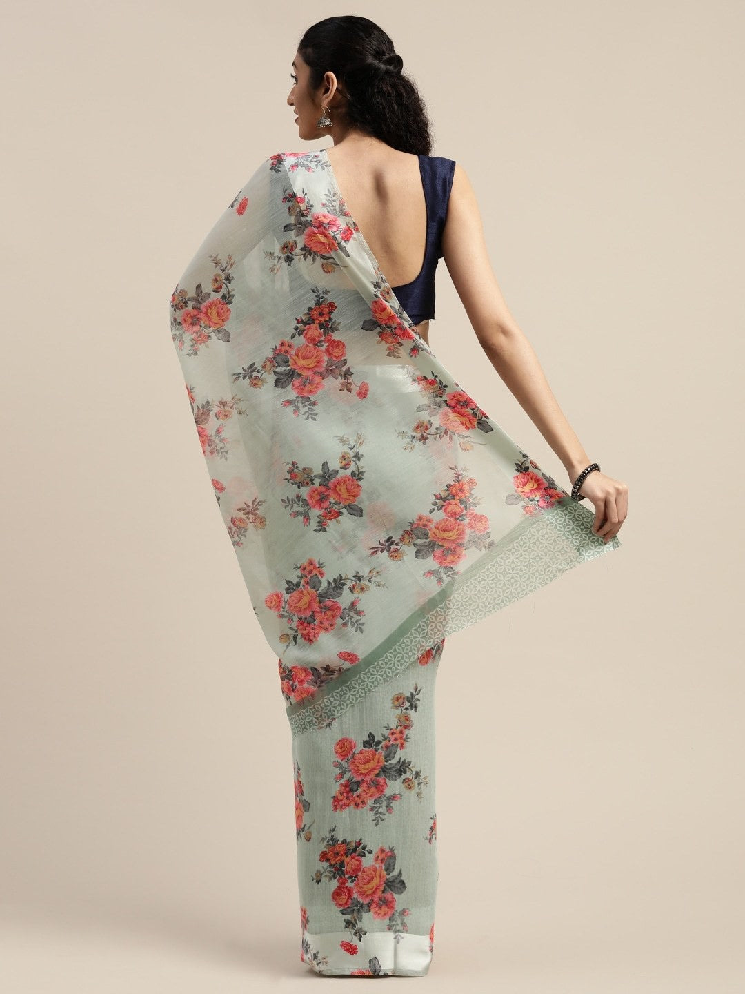 Women's Grey Art Silk Printed Saree